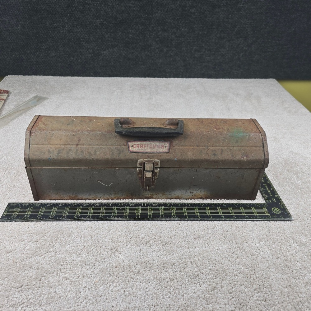 Craftsman Tool Box Gray Vintage Metal Hip Roof With Removable Tray Rust Patina